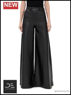 Wide Leg Faux Leather Jeans with High Rise 5-Pocket